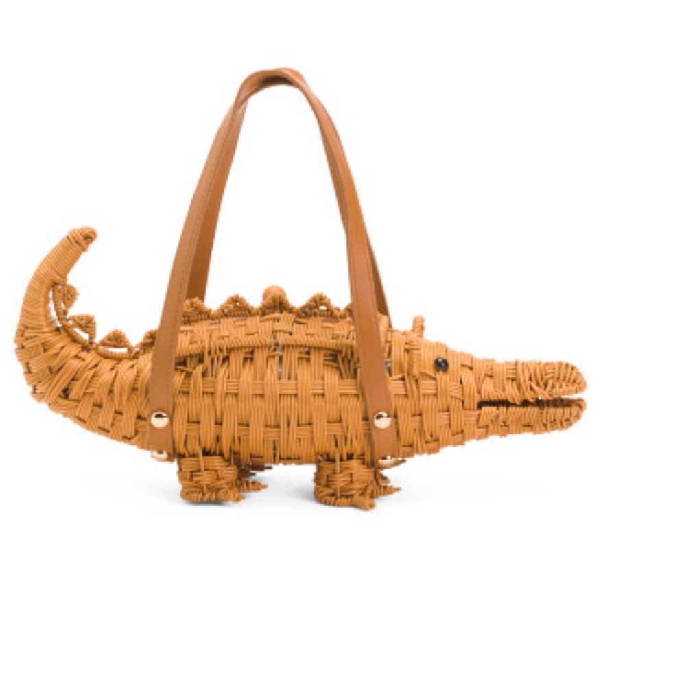 Crocodile Shaped Woven Rattan Handbag